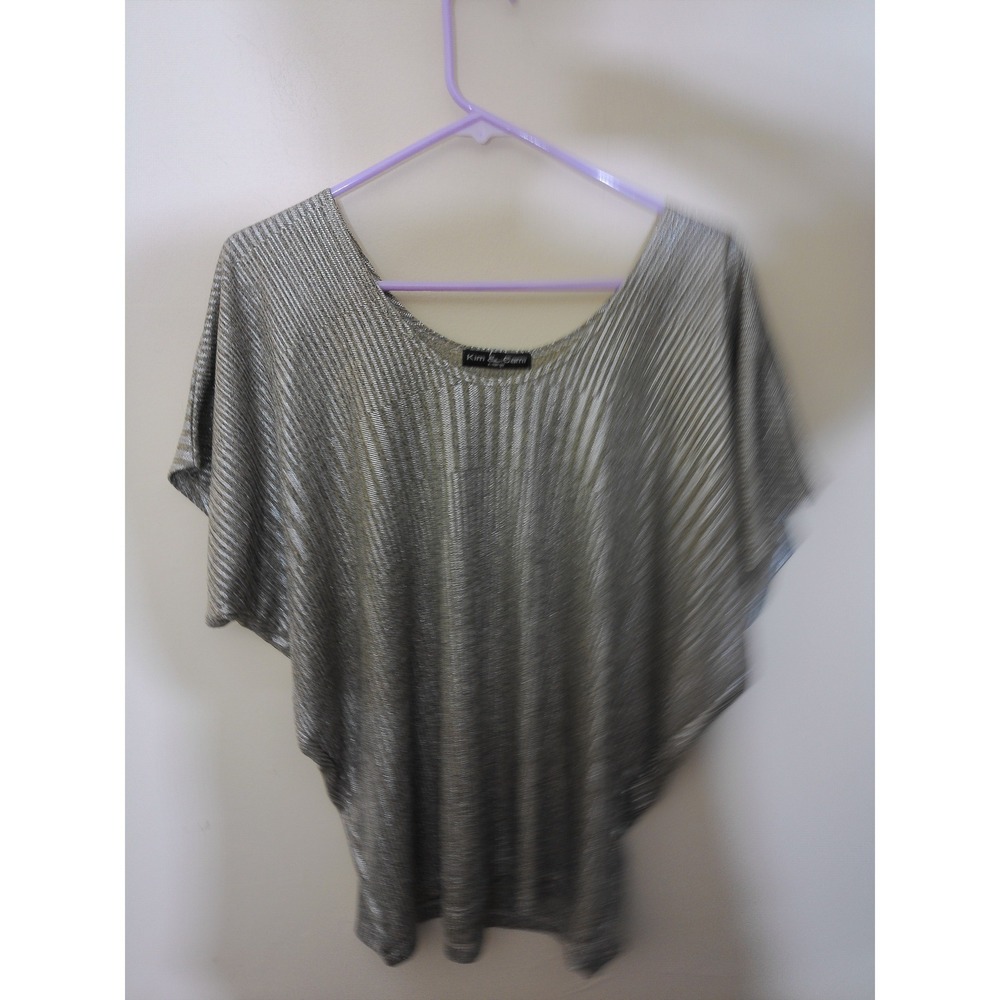 Kim & Cami Knit Top Women XL Silver Gold Metallic Dolman Shimmer Party Aesthetic